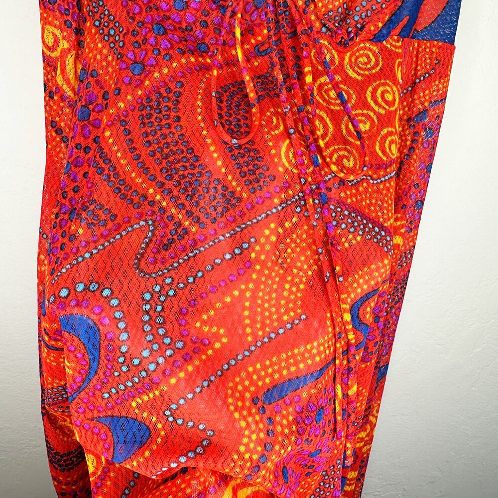Vintage Olga Nylon Sheer Psychedelic Mesh Maxi Nightgown Dress Swim Cover Up - Picture 6 of 14